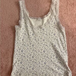 Brandy Melville White and Blue Floral Lace Camisole